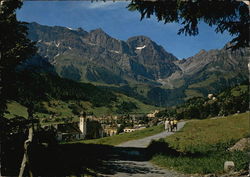 View of Town and Mountains Postcard