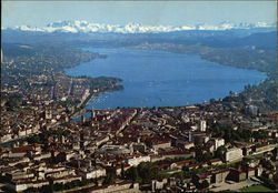 Aerial View of City and the Alps Zurich, Switzerland Postcard Postcard