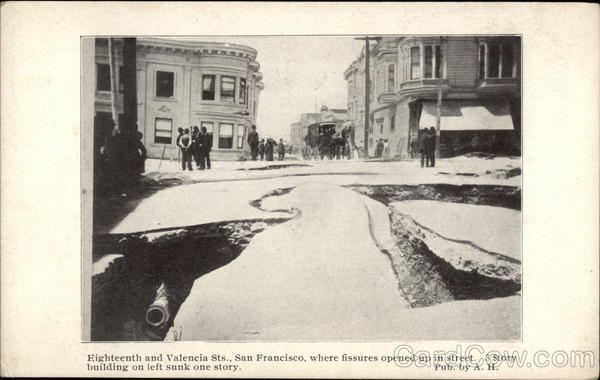 Eighteenth and Valencia Sts., Where Fissures Opened up in Street San Francisco California