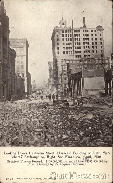 Looking Down California Street, Hayward Building on Left, Merchants Exchange on Right San Francisco