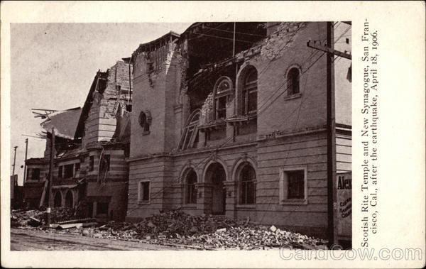 Scotish Rite Temple and New Synagague, After the Earthquake, April 18, 1906 San Francisco California