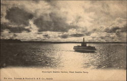 Moonlight on Seattle Harbor and West Seattle Ferry Washington Postcard Postcard