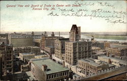 General View and Board of Trade in Center with Steeple Postcard