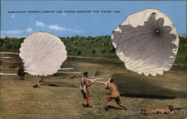 Parachute Troops Landing and Taking Position for Firing