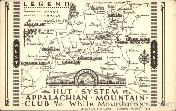 Map of Hut System, Appalachian Mountain Club Maps