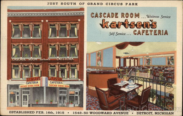 Cascade Room ... Waitress Service Kartsen's Self Service Cafeteria Detroit Michigan