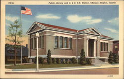 Public Library and C. & E. R.R. Station Postcard