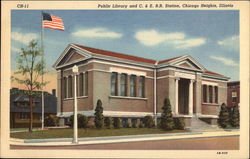 Public Library and C. & E. R.R. Station Chicago Heights, IL Postcard Postcard