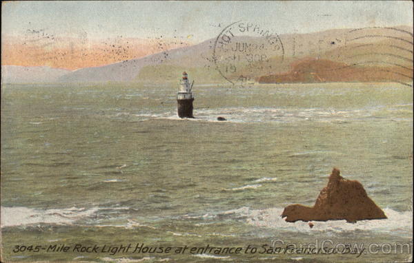 Mile Rock Lighthouse at entrance to San Francisco Bay California