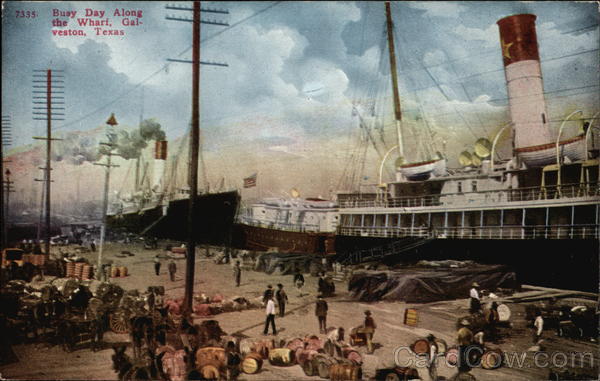 Busy Day Along the Wharf Galveston Texas