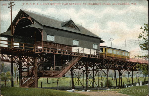 T.M.E.R. & L Co's Street Car Station at Soldiers Home Milwaukee Wisconsin