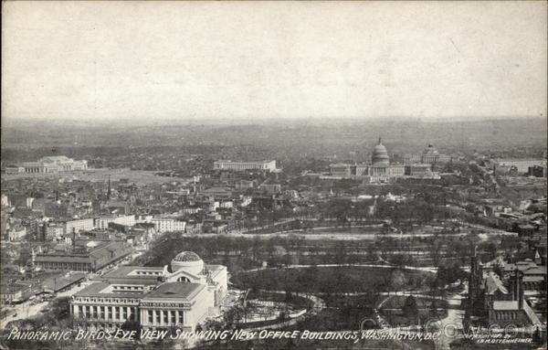 Panoramic Bird's Eye View Showing New Office Buildings Washington District of Columbia