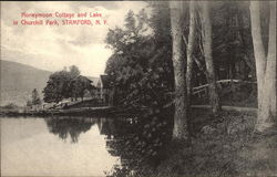 Honeymoon Cottage and Lake in Church Park Stamford, NY Postcard Postcard