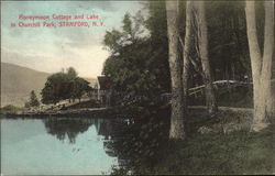 Honeymoon Cottage and Lake in Churchill Park Stamford, NY Postcard Postcard