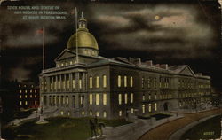 State House and Statue of General Hooker in Foreground, at Night Postcard