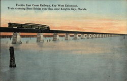 Florida East Coast Railway, Key West Extension, Train crossing Steel Brige over Sea Postcard Postcard