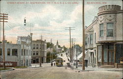 Street Scene at Wauwatosa, on T.M.E.R. & L. Co. Line Postcard