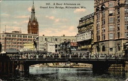 A Busy Afternoon on Grand Avenue Bridge Postcard