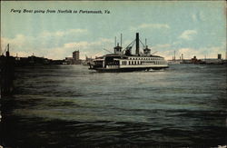 Ferry Boat going from Norfolk to Portsmouth, Va Virginia Ferries Postcard Postcard