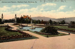 Entrance and Flowers at Highland Park Postcard