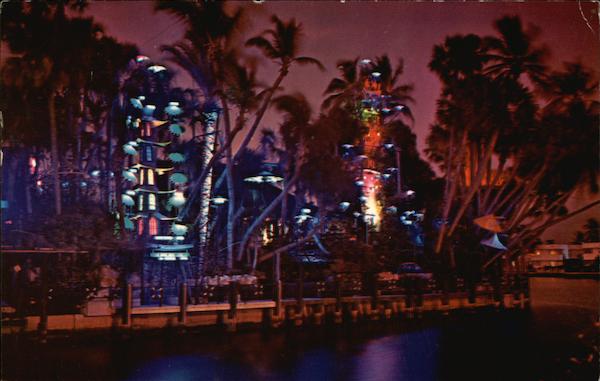Panoramic View of Kona Kottage Japanese Garden at Night Fort Lauderdale Florida