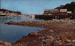 Fish Wharf and Anchorage New Harbor, ME Postcard Postcard