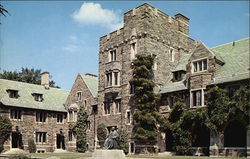 Scene on graduate campus of Princeton University, showing statue of Andrew West Postcard