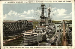 USS Minnesota Leaving Upper West Chamber Gatun Locks Panama Canal, Panama Postcard Postcard