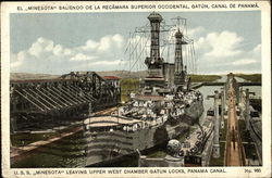 USS Minnesota Leaving Upper West Chamber Gatun Locks Postcard