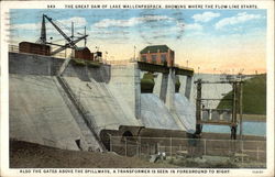 The Great Dam of Lake Wallenpaupack showing where the flow line starts Pennsylvania Postcard Postcard