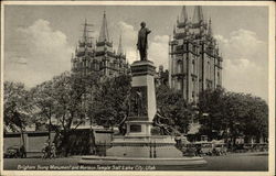 Brigham Young Monument and Mormon Temple Postcard