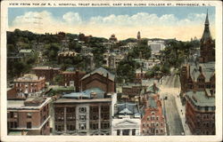 View from top of R.I. Hospital Trust Building, East Side Along College St Providence, RI Postcard Postcard