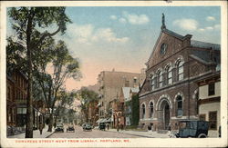 Congress Street West from Library Postcard