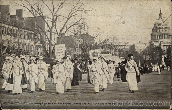 Suffragettes Procession Moving up Pannsylvania Avenue Washington District of Columbia