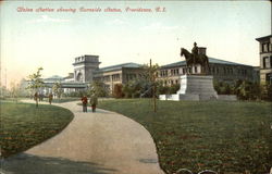 Union Station showing Burnside Statue Postcard