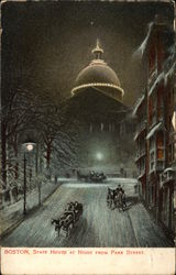 State House at Night from Park Street Postcard