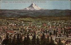 Bird's Eye View of City, Mt. Hood in the Distance Postcard