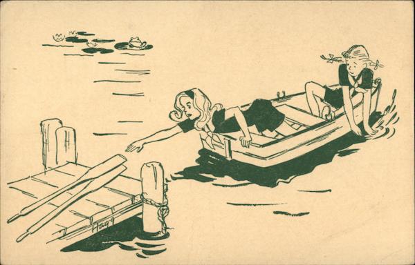 Girls in Rowboat Left Paddles on Dock Girl Scouts