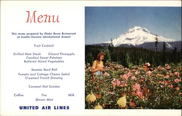 United Airlines Menu Mount Hoodn in Summer Portland Oregon