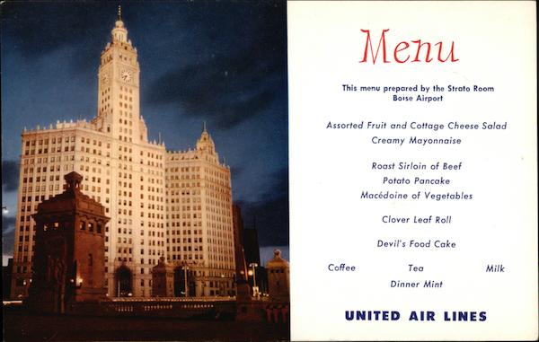 United Airlines Menu Wrigley Building Chicago Illinois