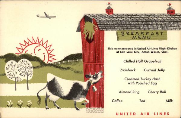 United Air Lines breakfast menu Aircraft