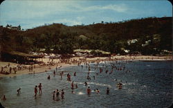 Bathers Swimming at La Audiencia Beach Postcard