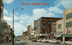 Broadway Street Looking West Council Bluffs, IA Postcard Postcard