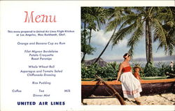 United Airlines Menu Visitors Sitting on Outrigger Canoe on Waikiki Beach Postcard