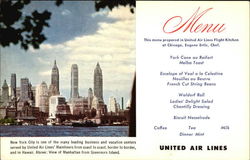 United Airlines Menu View of Manhattan from Governor's Island Postcard