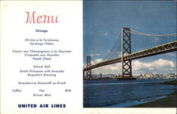 United Airlines Menu San Francisco-Oakland Bay Bridge Postcard