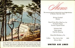 United Airlines Menu Seal Rocks from Palisade near Golden Gate Park Postcard