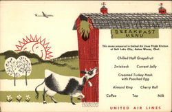 United Air Lines breakfast menu Postcard