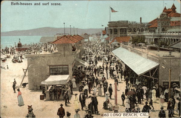 Bath-houses and Surf Scene Long Beach California
