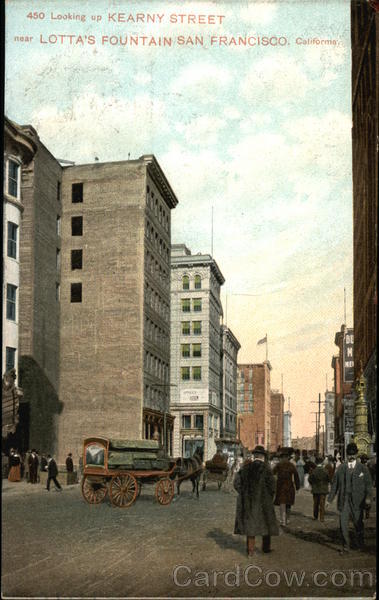 Looking up Kearny Street near Lotta's Fountain San Francisco California